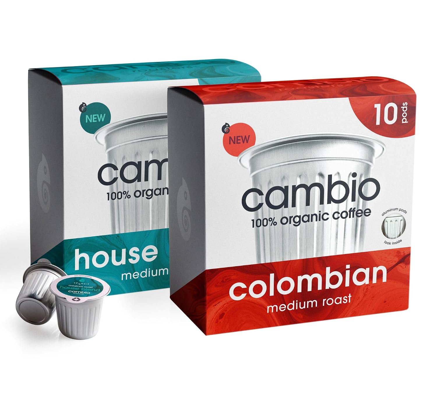 Cambio Roasters Medium Roast Coffee Pod Bundle, Recyclable Aluminum K Cup Columbian and House Blend Coffee Pods, 10 Count, KCup Compatible, 100% Arabica Beans
