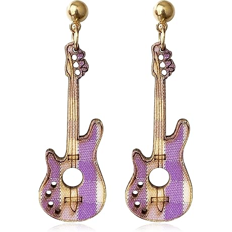 Fashionable Vintage Wooden Guitar Earrings for Music Lovers