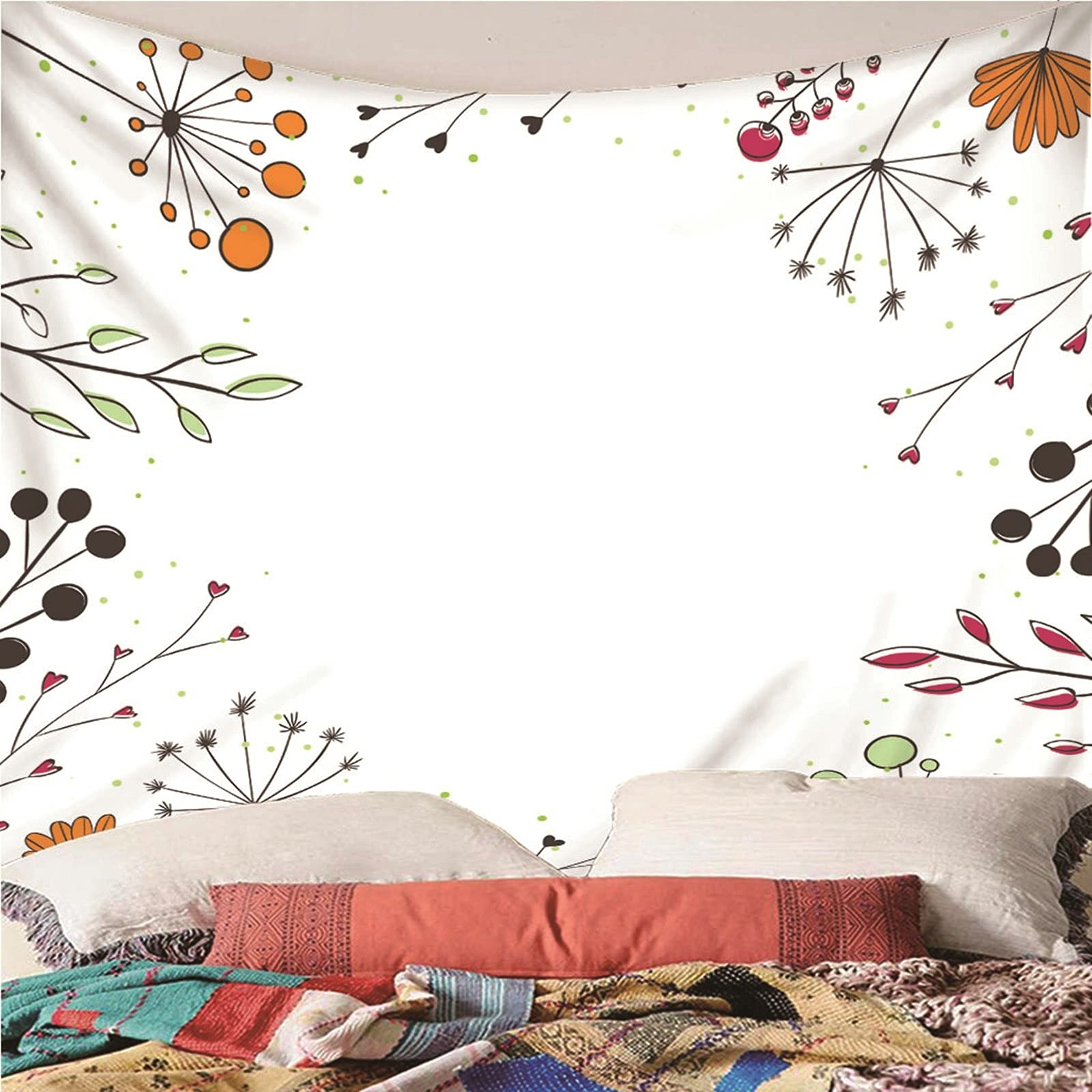 Aeici - Arazzo decorativo per la casa, piante e fiori, da appendere alla parete per soggiorno, camera da letto, dormitorio (260 x 240 cm)