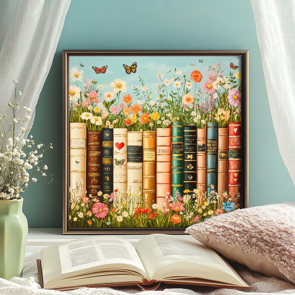Bgraamiens Vintage Wildflower Books 1000 Piece Jigsaw Puzzle – Aesthetic Floral Book Spines Puzzle for Adults and Teens, High-Resolution Print, Relaxing Artistic Puzzle Gift