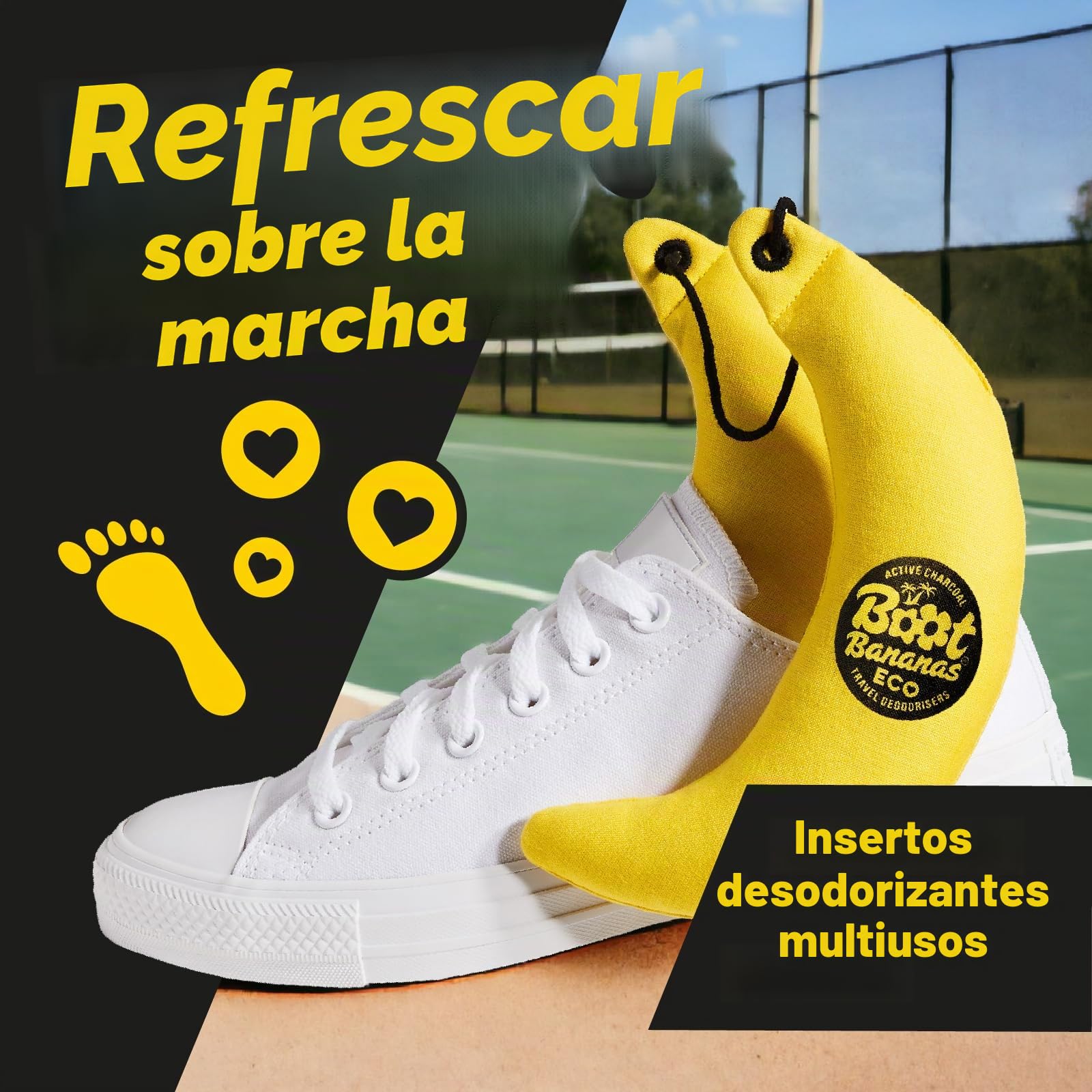 Boot Bananas Eco Travel - Desodorizantes de carbón activado sin fragancia para zapatos, guantes y bolsas malolientes, ligero, compostable, reutilizable, frescura sobre la marcha, dura hasta 12 meses