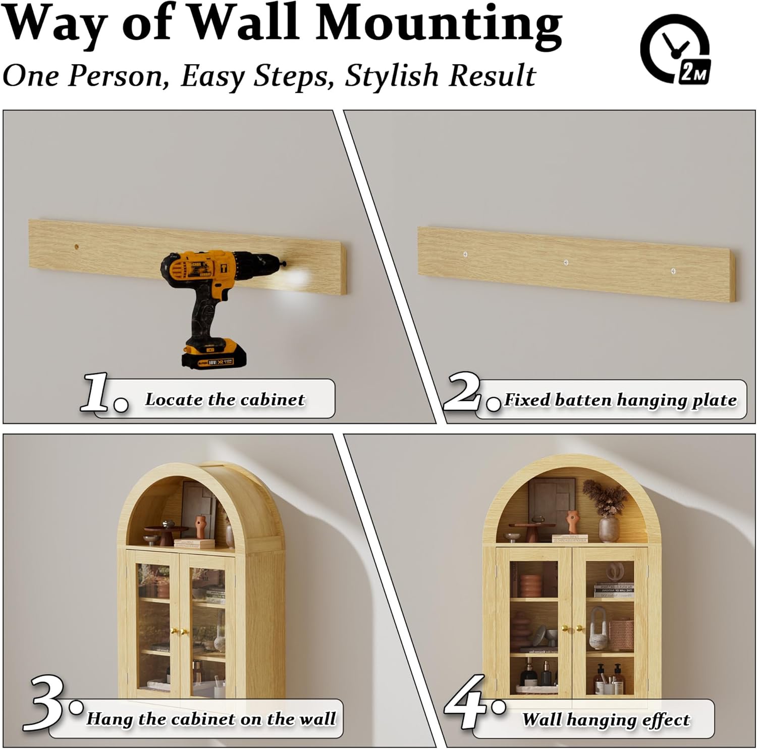 BREEZEHEAT Arched Medicine Cabinet with Glass Doors, Adjustable Shelf, Wall Mounted Bathroom Storage Cabinet Over Toilet, Natural Oak Wood Grain, 23.6''W × 31.5''H