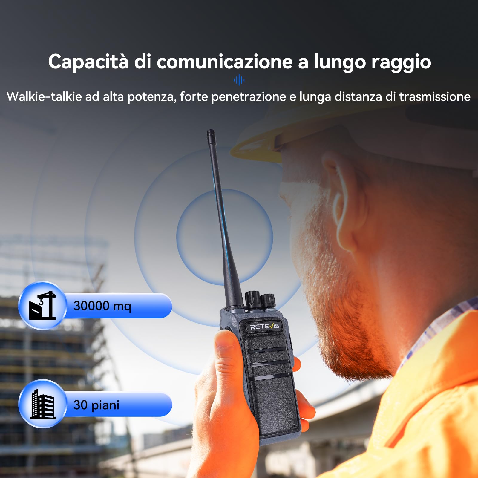 Retevis C64 Walkie Talkie Lunga Distanza, Radio Bidirezionali con Riconoscimento Vocale Intelligente, Riduzione del Rumore, Radio Portatile con Auricolare per Ristoranti, Hotel (Nero, 4 Pezzi)