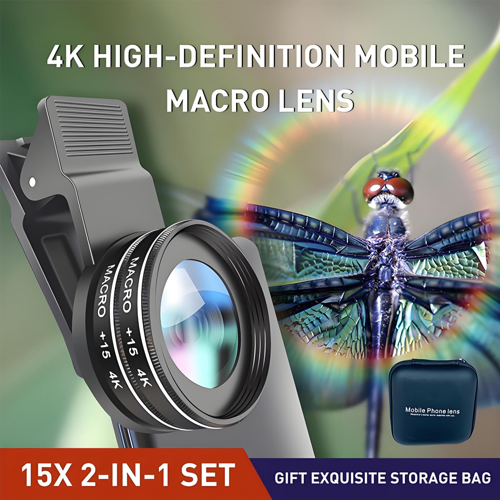 2 en 1 Objectif Macro pour Téléphone, 15-30x Objectif avec Clip, 2 Macro Lens 15x, Compatible avec iPhone, Pixels, Samsung Galaxy, Huawei, Xiaomi