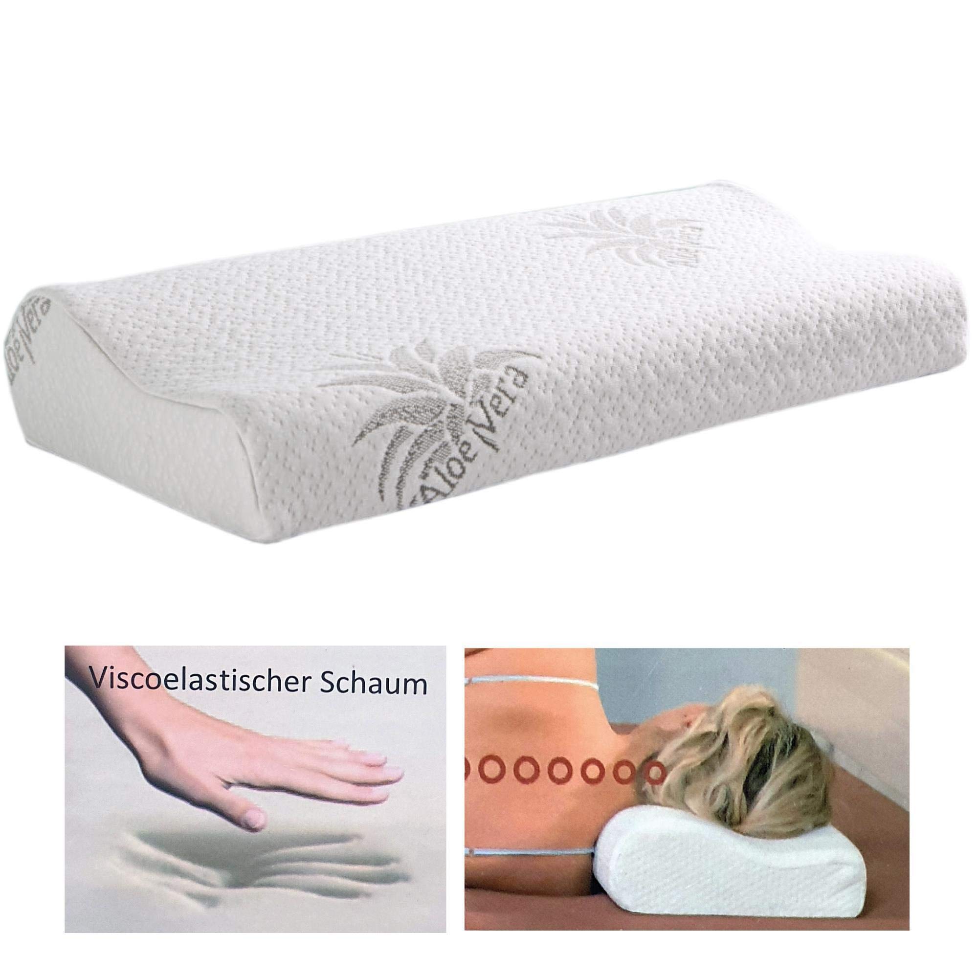 Poduszka podpierająca kark (60 cm x 30 cm x 10/7 cm), poduszka pod kark z efektem pamięci (Memory Foam), zdejmowana poszewka, uszlachetniona aloesem