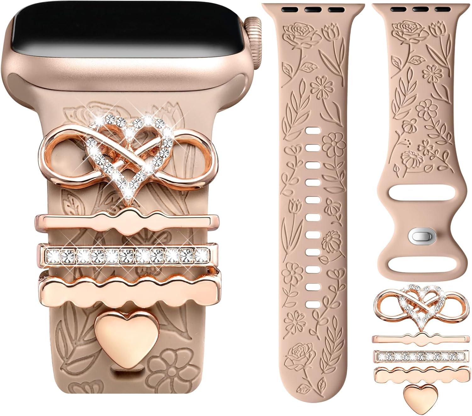 mFoniscie Flower Engraved Bands Compatible with Apple Watch Straps 40mm for Women 38mm 41mm, Soft Silicone Sport Band With Decorative Charms for iWatch Series 9 8 7 6 5 4 3 2 1 SE [WATCH NOT INCLUDED] (B0DFMJF3MK) Amazon Price History, Amazon Price Tracker