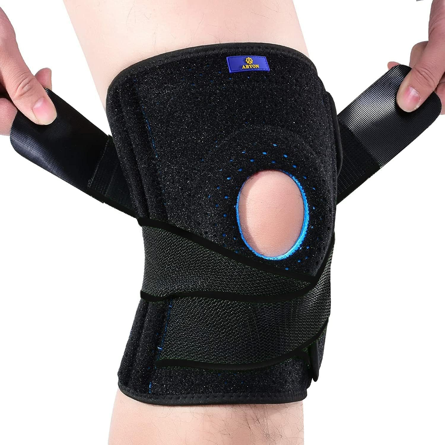 ABYON Knee Brace, Knee Support with Side Stabilizers and Gel Pad, Adjustable Non-Slip Open Patella Support for Men Women Arthritis, Meniscus Tears, LCL/MCL/ACL Ligament Joint Pain, Black