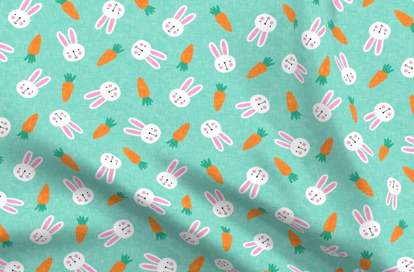 Spoonflower Fabric - Bunnies Aqua Easter Spring Rabbit Bunny Carrot Printed on Petal Signature Cotton Fabric Fat Quarter - Sewing Quilting Apparel Crafts Decor