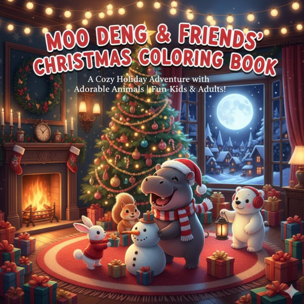Cozy Vibrant Moo Deng & Friends' Festive Christmas Coloring Book for kids teens and adults: Over 40+ Adorable Pygmy Hippo & Animal Holiday Scenes