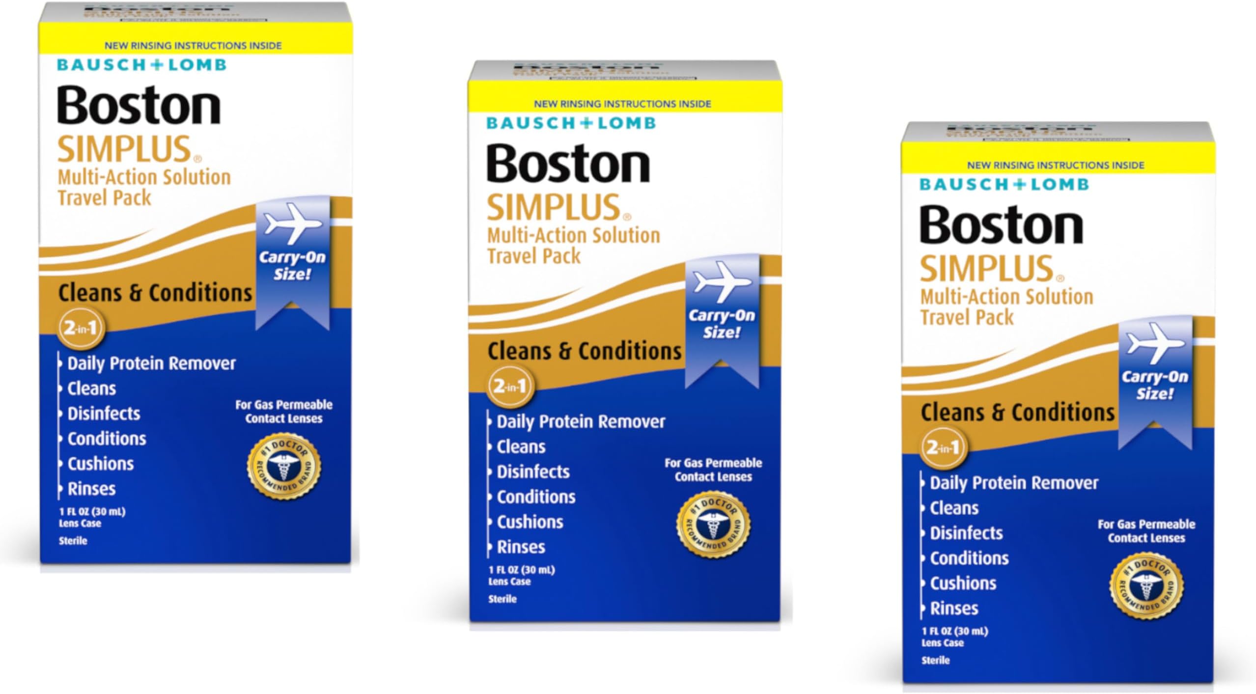 SIMPLUS Multi-Action Solution Travel Kit and Lens Case - from Bausch + Lomb, 1 fl oz (30 mL), Contact Lens Case Included (Pack of 3)