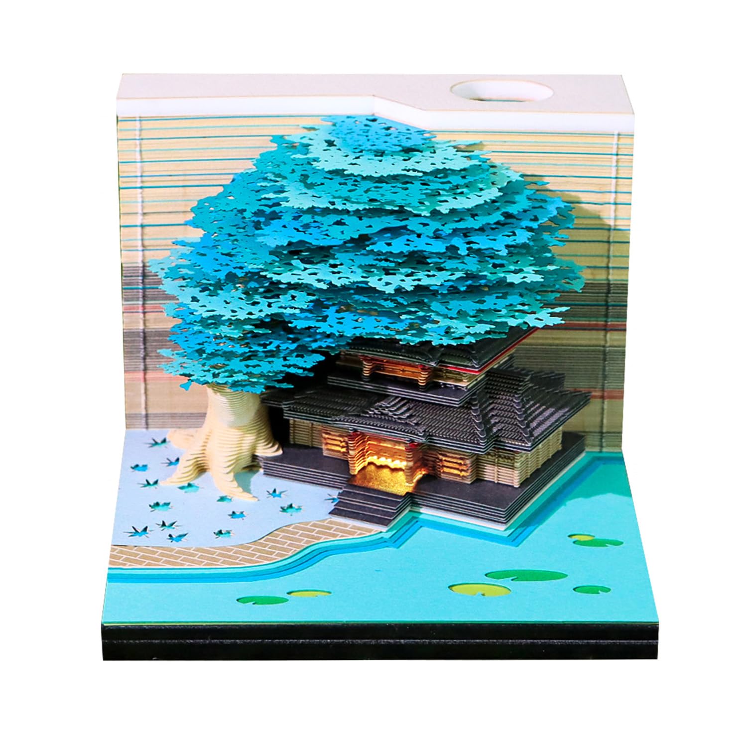 SIWEME 3D Memo Pad 260 Sheets Tree House Notepad with Light Kawaii Sticky Note Pad 3D Paper Carving Art Craftwork Omoshiroi Desk Decoration Pen Holder