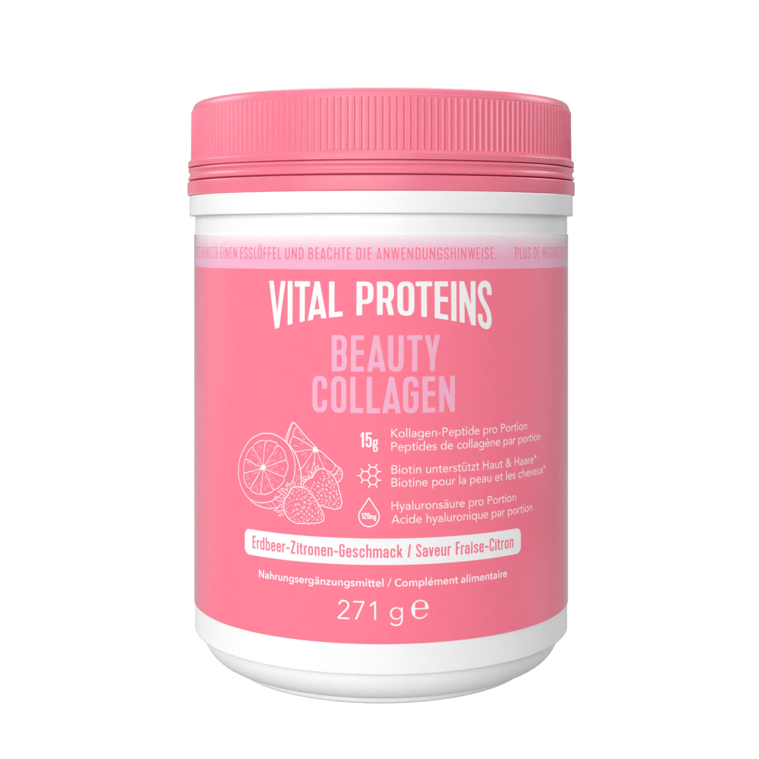 Vital Proteins Beauty Collagen, Kollagen, Biotin, Erdbeer-Zitronen, 271g | Kollagen-Peptide, optimale Löslichkeit, hydrolysiertes Kollagen Typ 1 & 3