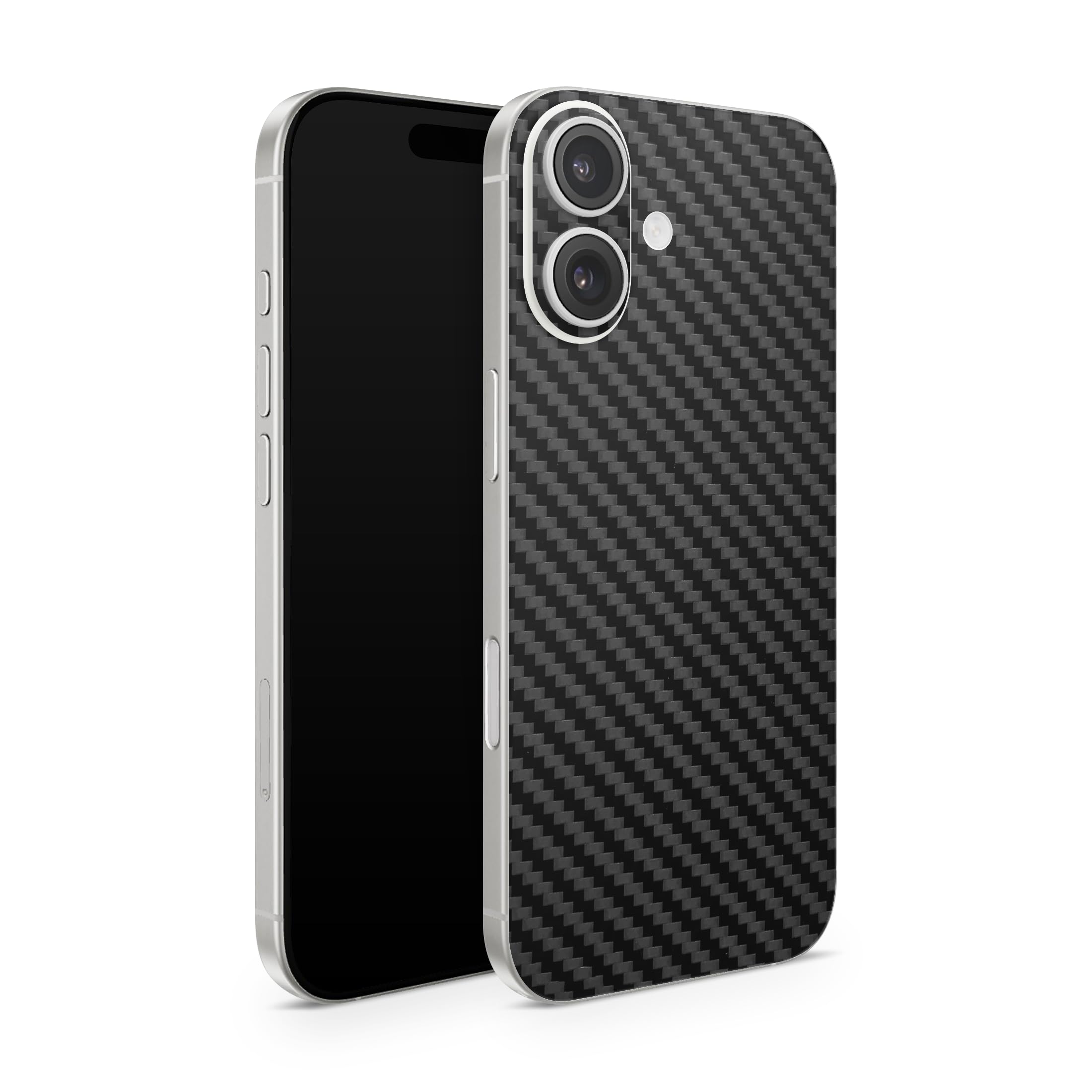 Skins compatibile con iPhone 17, pellicola protettiva per schermo posteriore Only con logo scollatura (nero carbonio)