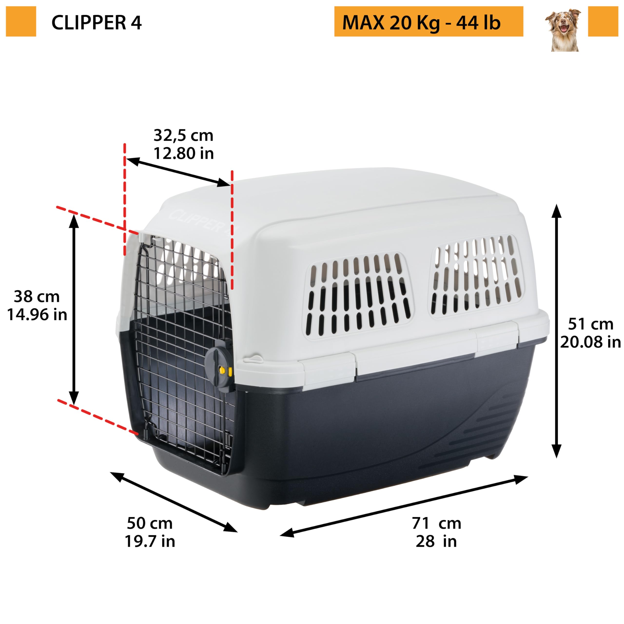 Ferplast Clipper Plus - Trasportino Rigido Per Cane Fino A 20 Kg, Conforme IATA, Con Vano Accessori