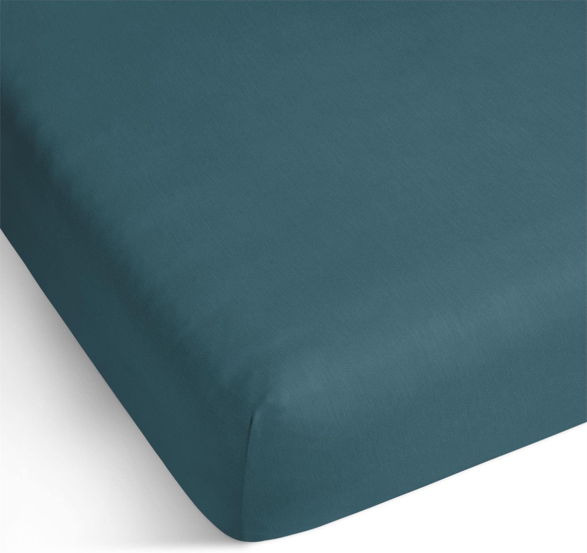 Weiches Spannbettlaken aus 100% Bio-Baumwolle - atmungsaktives Spannbetttuch Betttuch mit 35 cm Steghöhe Farbe Petrol Größe 200 x 200 x 35 cm
