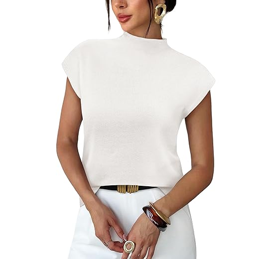 Sampeel Womens Short Sleeve Sweater Mock Neck Summer Top Dressy Casual Basic Knit Pullover Shirt