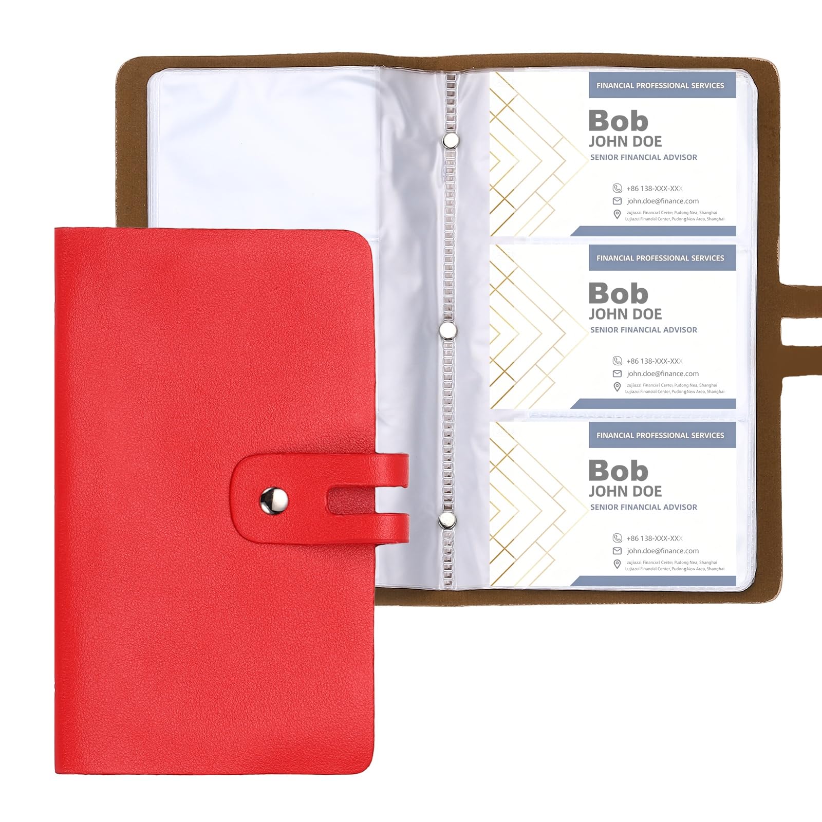 PATIKIL Business Card Holder Book 7 x 5 Inch, 2 Pack Professional Leather Business Card Organizer with 96 Capacity Organizer Binder Booklet Storage Folder for Men Women Credit, Black/Red