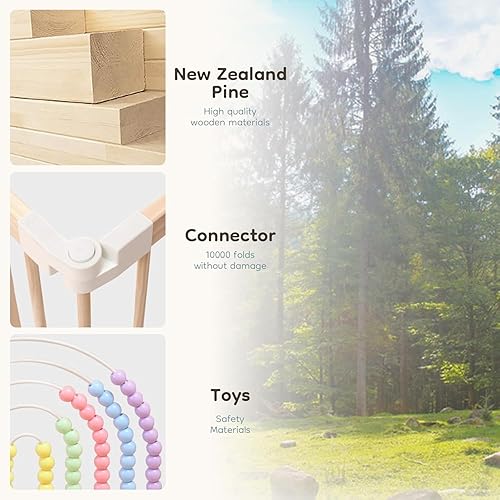 Miniatura 7 de Centro de actividades plegable de madera para bebés, tamaño y forma ajustables, patio de juegos portátil, área de juego con valla para bebé con
