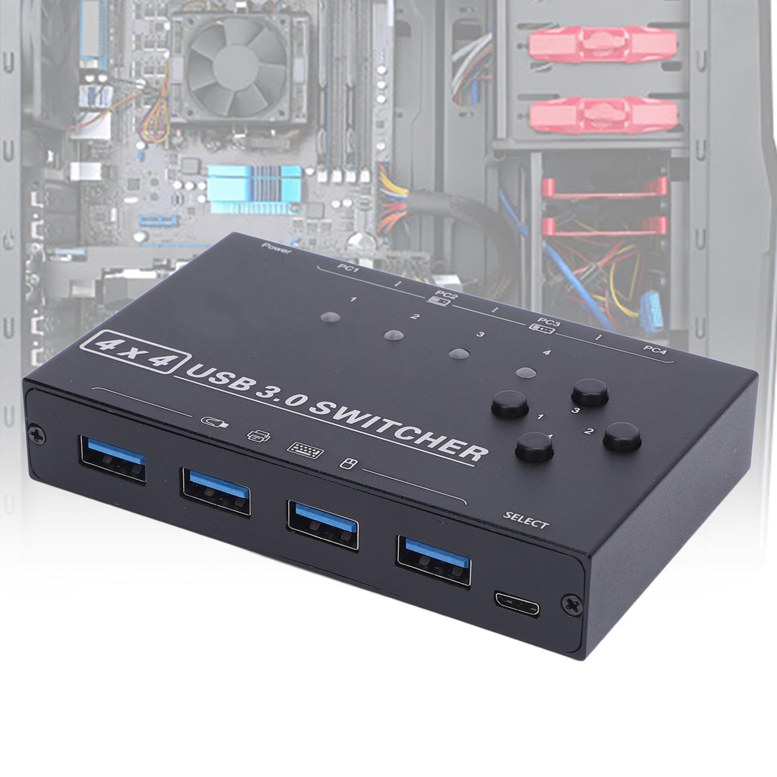 Asixxsix Przełącznik USB 3.0, 4-portowy Selektor Przełącznika USB dla 2 Komputerów, Współdzielona Klawiatura, Mysz, Drukarka, Skaner, z Kontrolerem Stacjonarnym i Sterowaniem Klawiszami,