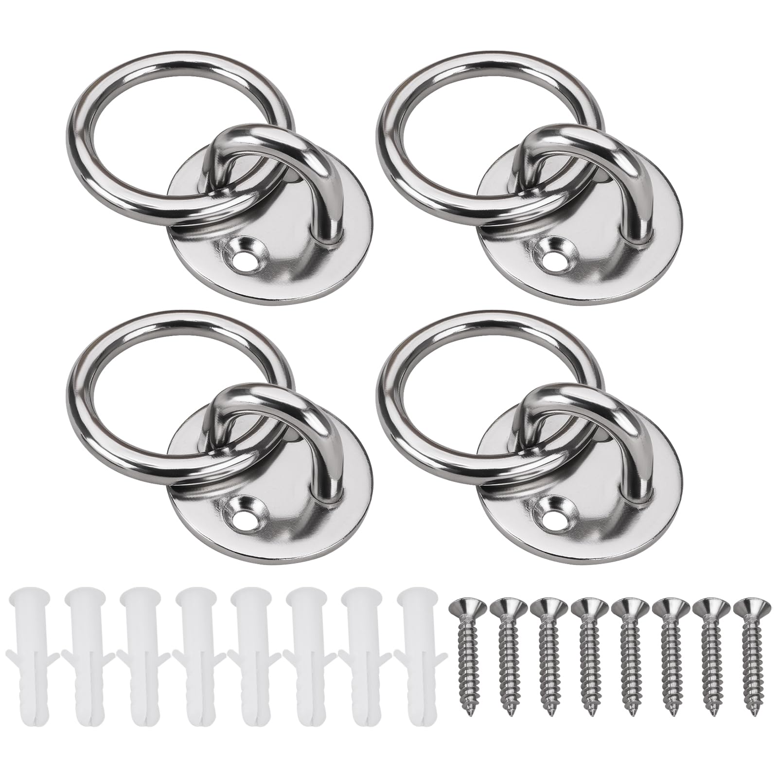 SG Store 4X Placas de Ojo Redondas para Cubierta de Pared de Acero Inoxidable 316 para Amarre Marino con Anillo para Asegurar Yates Y Barcos Base de Montaje con Gancho