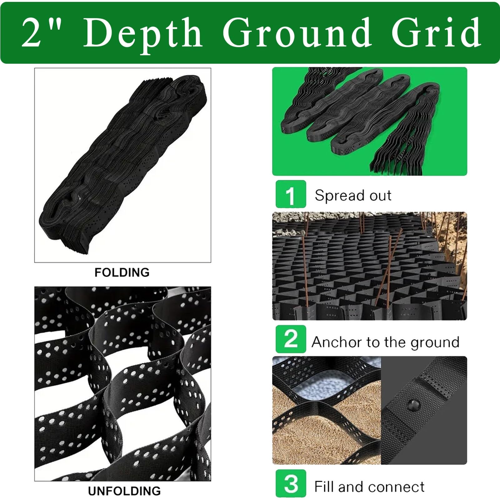 Griglia di stabilizzazione per ghiaia, 1,8 x 4,9 m, profondità 5,1 cm, capacità di carico 855 kg/mq, ideale per fai da te, patio, passerella, capannone, base, veicolo carrabile, parcheggio, erba