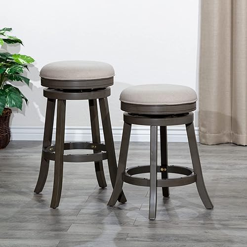 Miniatura 5 de DTY Indoor Living Creede Taburetes de barra de 30 pulgadas de altura, taburete de bar giratorio sin espalda, acabado gris desgastado con asiento de