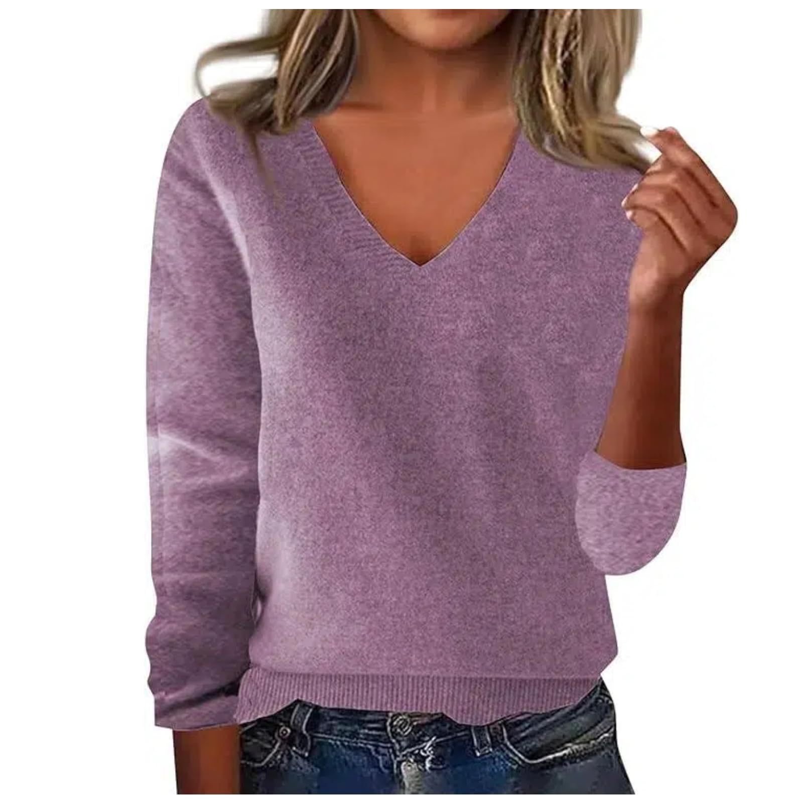 Cashmere Sweaters for Women Trendy V Neck Long Sleeve Merino Wool Winter Sweaters Lightweight Classic Soft Cozy Knit