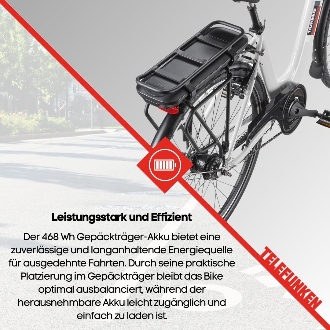 TELEFUNKEN E-Bike 28 Zoll Fahrrad für Damen & Herren | Pedelec Citybike mit 7-Gang Nabenschaltung | Elektrofahrrad 250 W Frontmotor | 468 Wh Li-Ion Akku | EBike Multitalent RC845