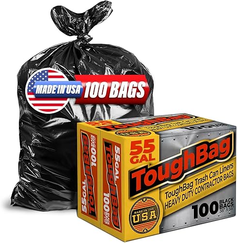 ToughBag Bolsas de basura de 55 galones resistentes (100 unidades) – Bolsas de basura negras de 50 a 60 galones, bolsas de basura grandes – 38 x 58