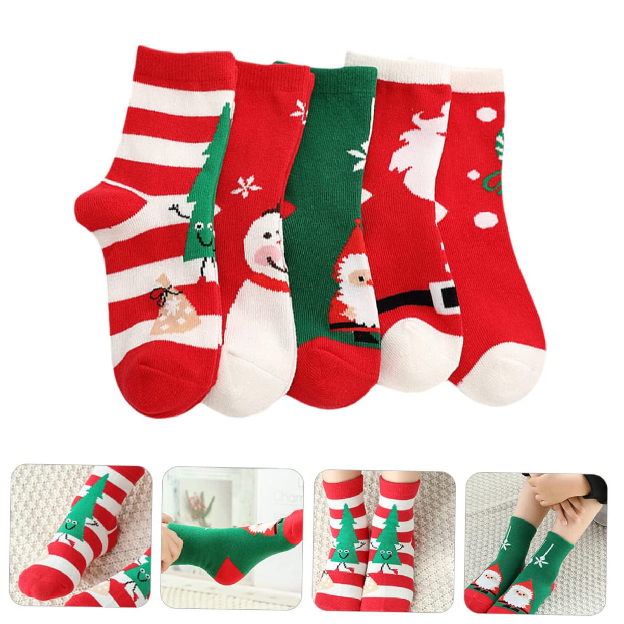 Healeved 5pares Medias Navideñas de Algodón Cálidas Calcetines de Dibujos Animados para Medias de Navidad para Usar Fiestas de Invierno