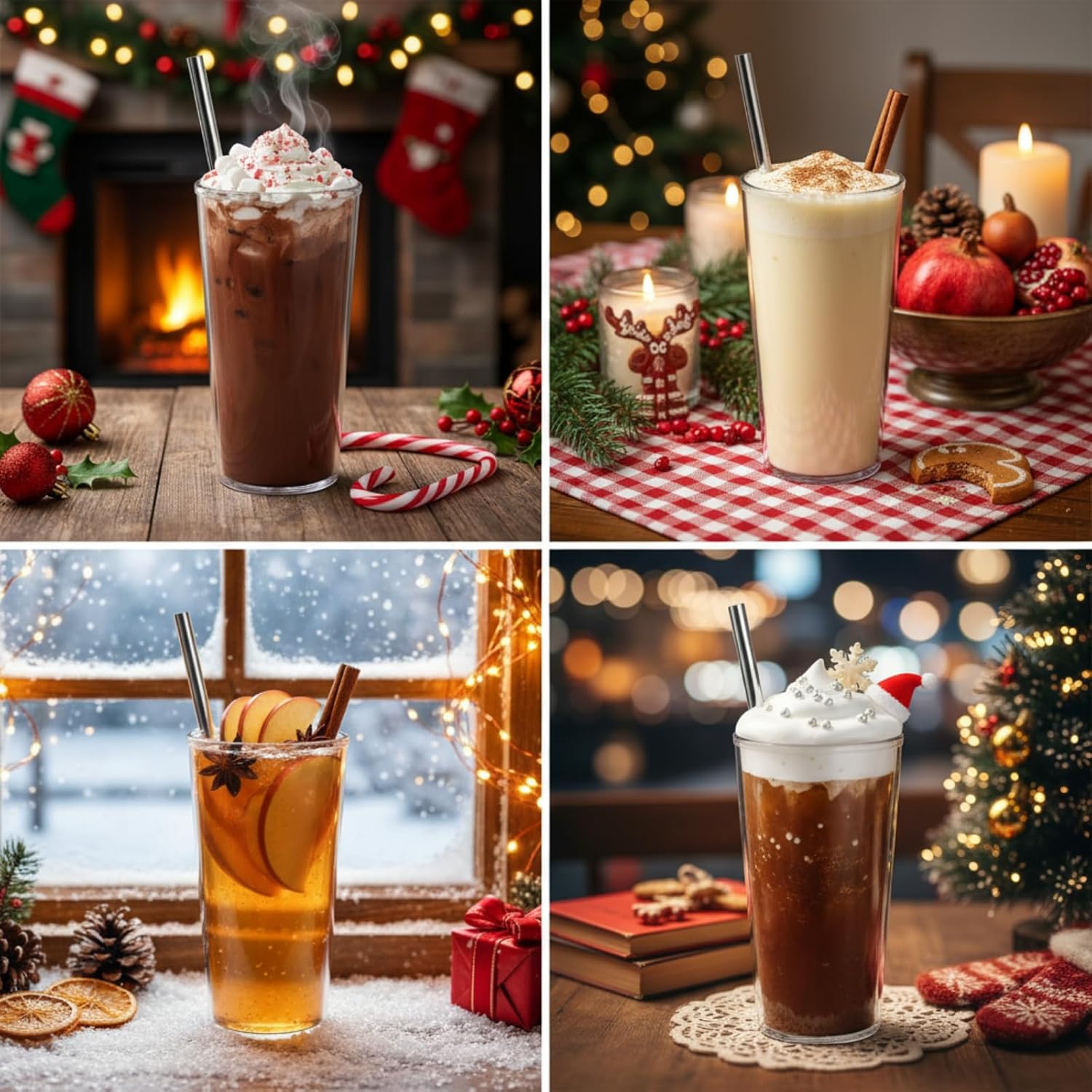 Honeydak 4 Pack Reusable Iced Coffee Cups with Lids and Straws Leakproof Double Wall Insulated Clear Plastic Iced Coffee Tumblers with Straw Brushes (24oz,White) - Image 8