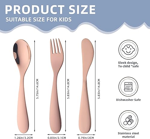 Miniatura 2 de Juego de cubiertos de acero inoxidable para niños de 6 piezas, 2 tenedores seguros para niños + 2 cucharas de bebé + 2 cuchillos para niños