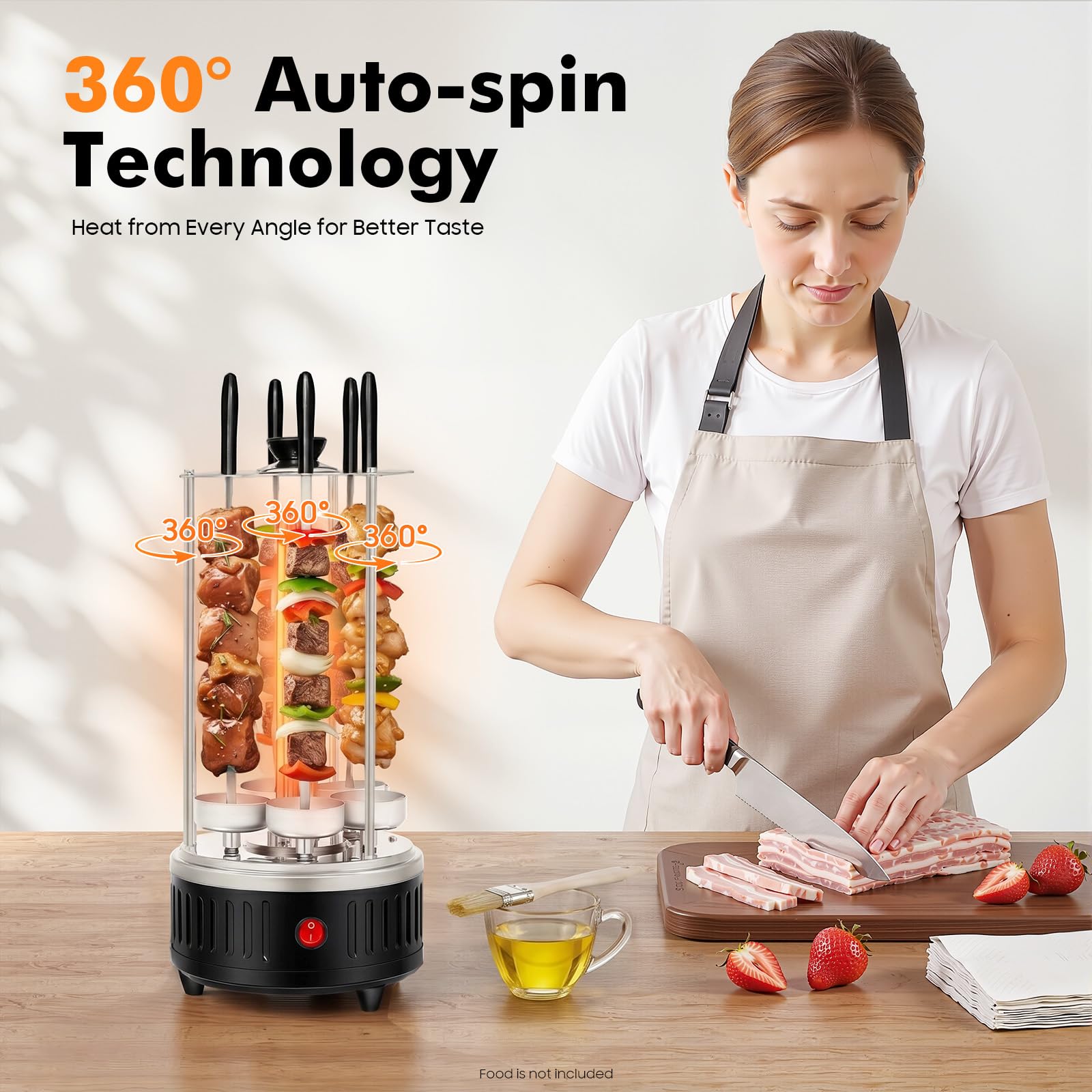 Griglia elettrica verticale da 1000 W, per shish kebab BBQ con 5 spiedini, per casa e picnic