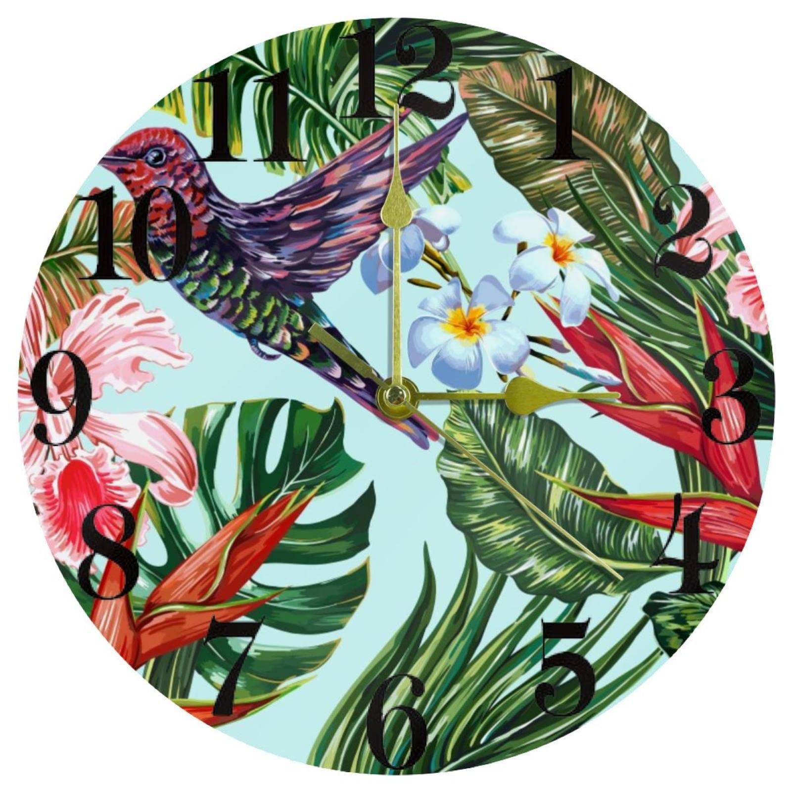 Horloge murale silencieuse sans tic-tac 25 cm à piles motif floral pour chambre et bureau