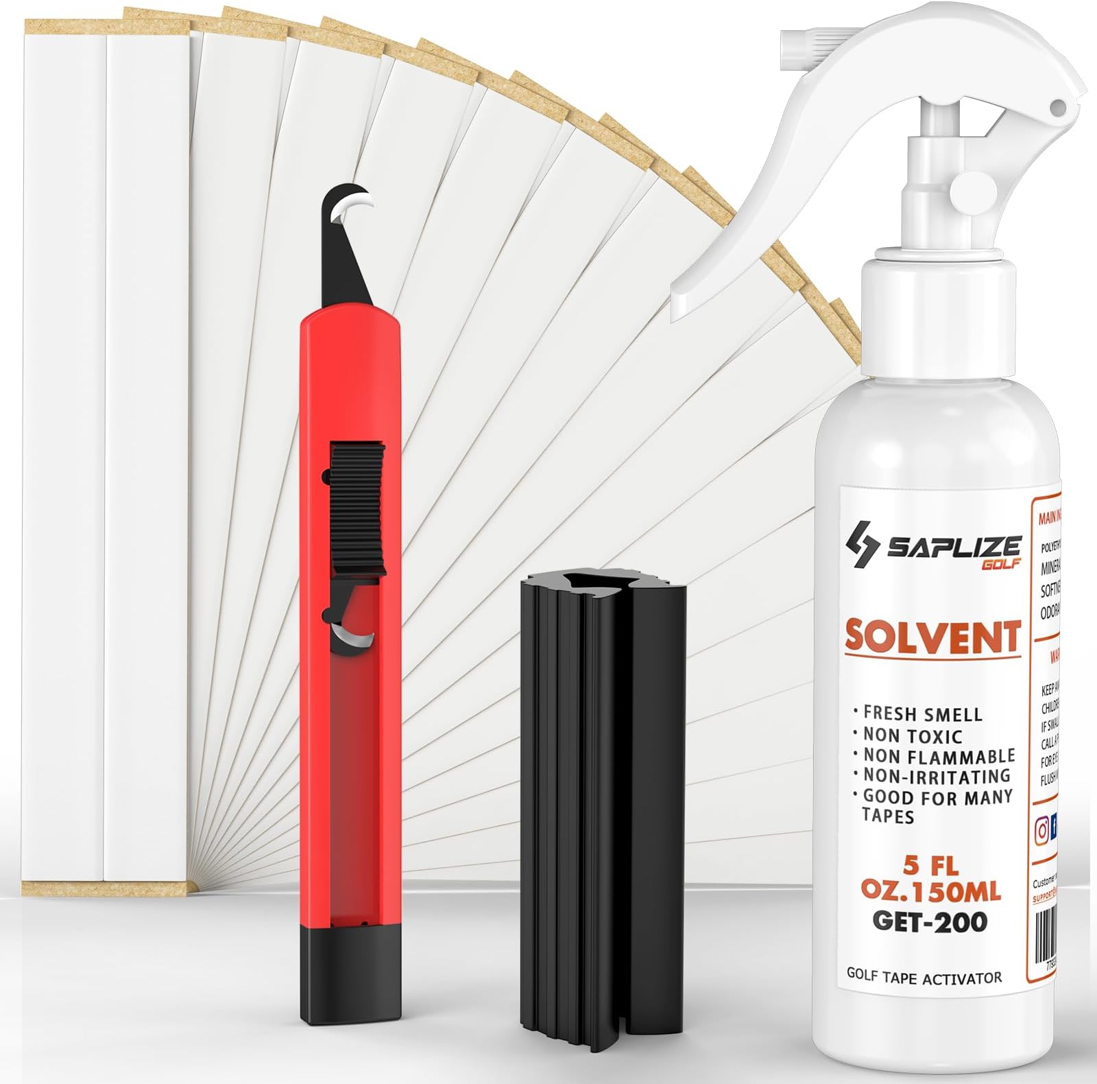 SAPLIZE Deluxe Golf Grip Kit, Includes 15 Tapes(2" x 10.5"), 5oz Solvent, Rubber Vise Clamp, and Hook Blade for Regripping Golf Grips
