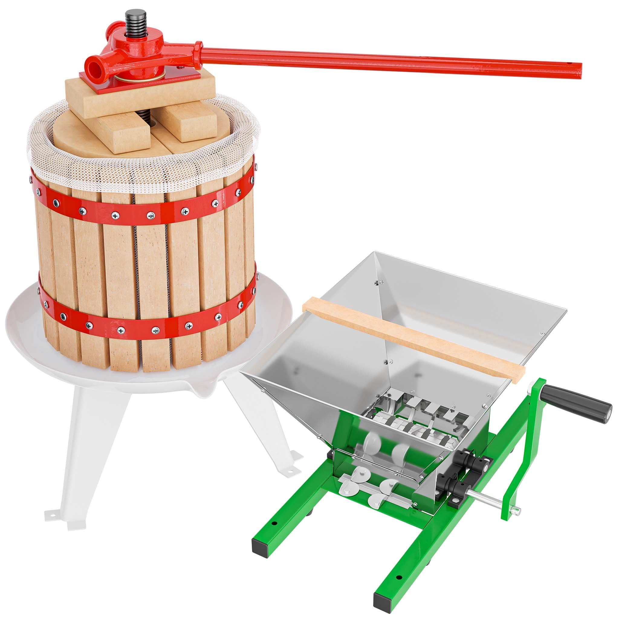 WilTec 12L Fruit Press incl Pulp Bag and 7l Fruit Mill with Crank Handle