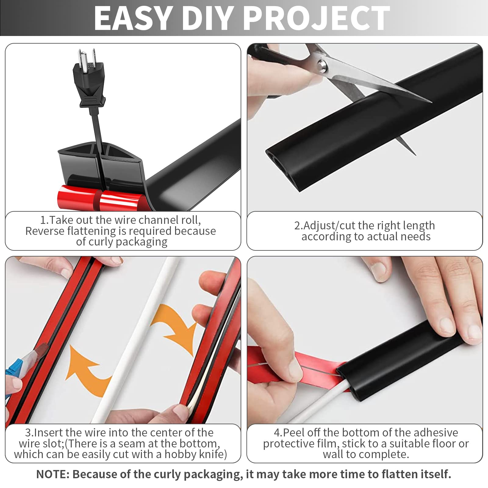 Petit passe-câbles flexible, 5 m x 5 cm, autocollant, cache-câbles, passe-câbles, facile à couper, montage pour câble d'alimentation, maison, entrepôt, bureau, école (noir) - 5