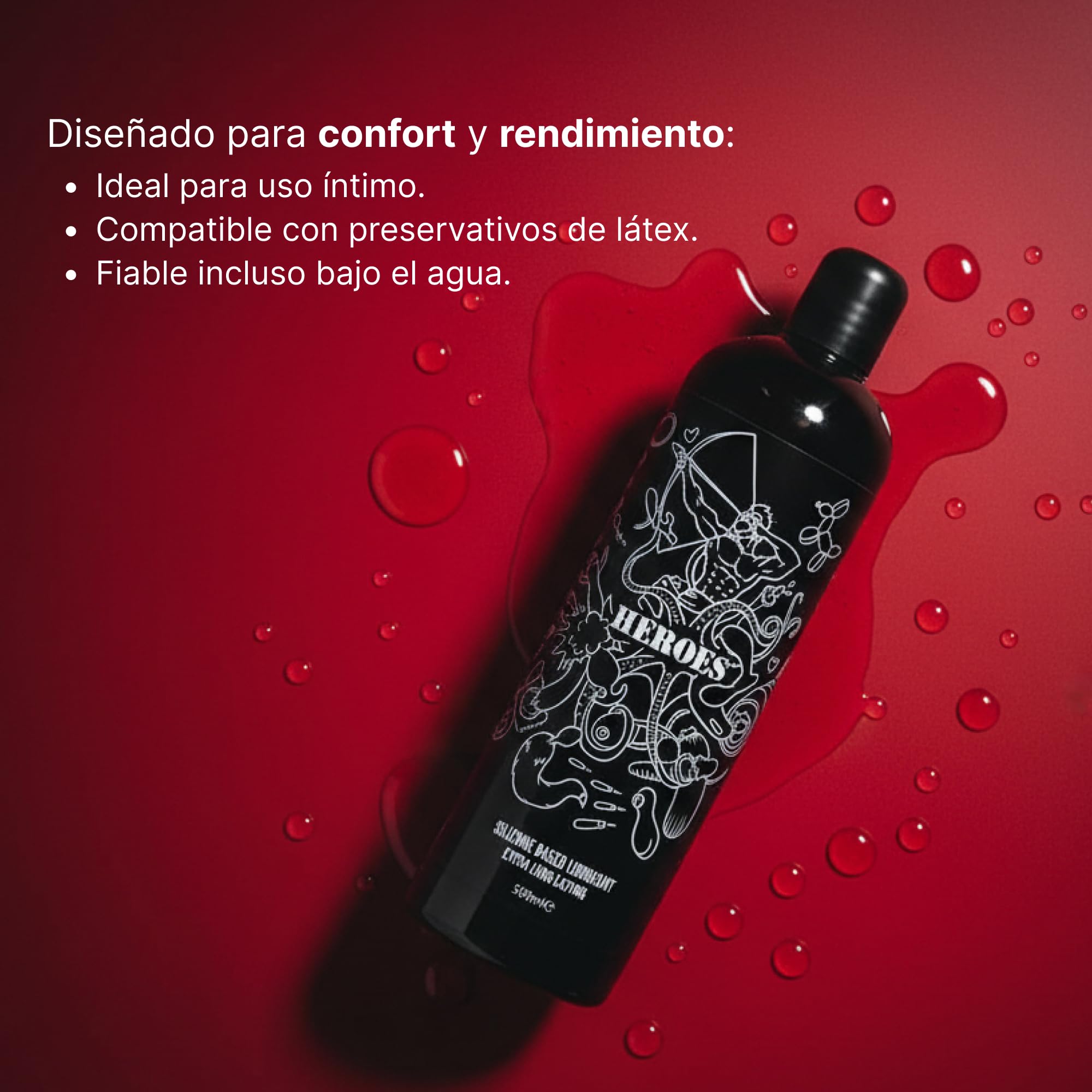 Heroes Lubricante a Base de Silicona – Larga Duración, Confort y Deslizamiento Excepcional – Compatible con Látex – 500 ml