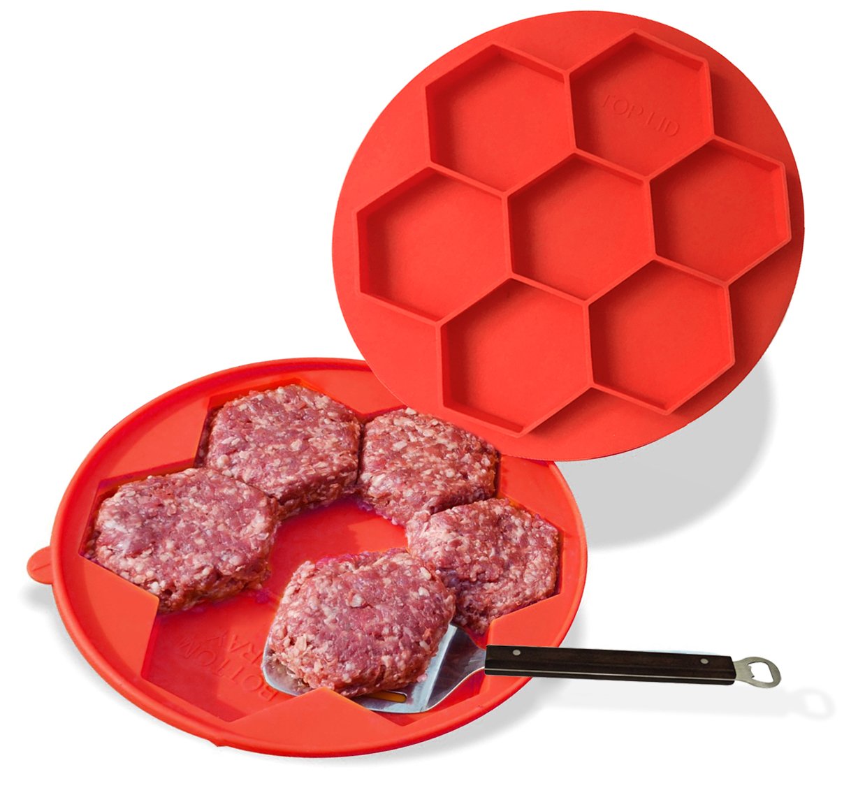 The Burger Stack - 7 in 1 Silicone Burger Press + Burger Freezer Container for Perfect Burger Patties Every Time