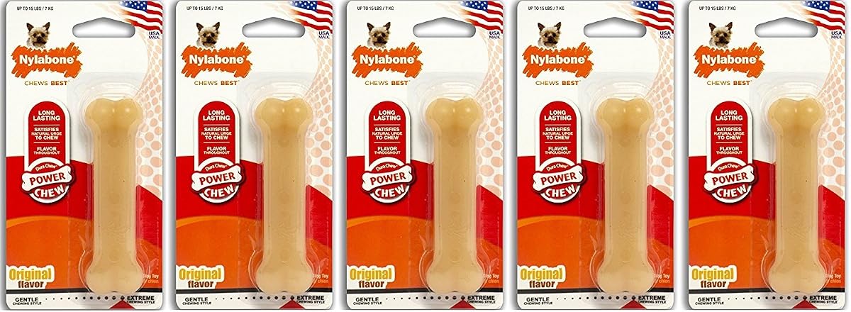 Nylabone (paquete de 5) juguetes masticables para perros Dura Chew con sabor original, tamaño pequeño