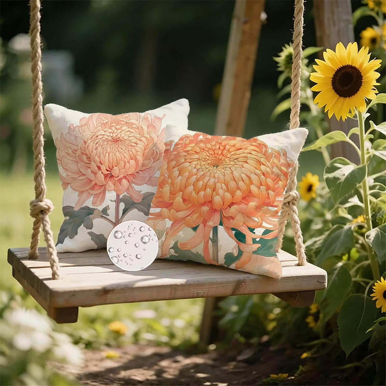 Generisch Outdoor Kissen Wetterfest 65x65cm Blume Dekokissen Kissenbezüge Botanischer Kissenhülle Sommer Sofakissen für Wohnzimmer Schlafzimmer Garten Dekorative 2er Set. P-1065