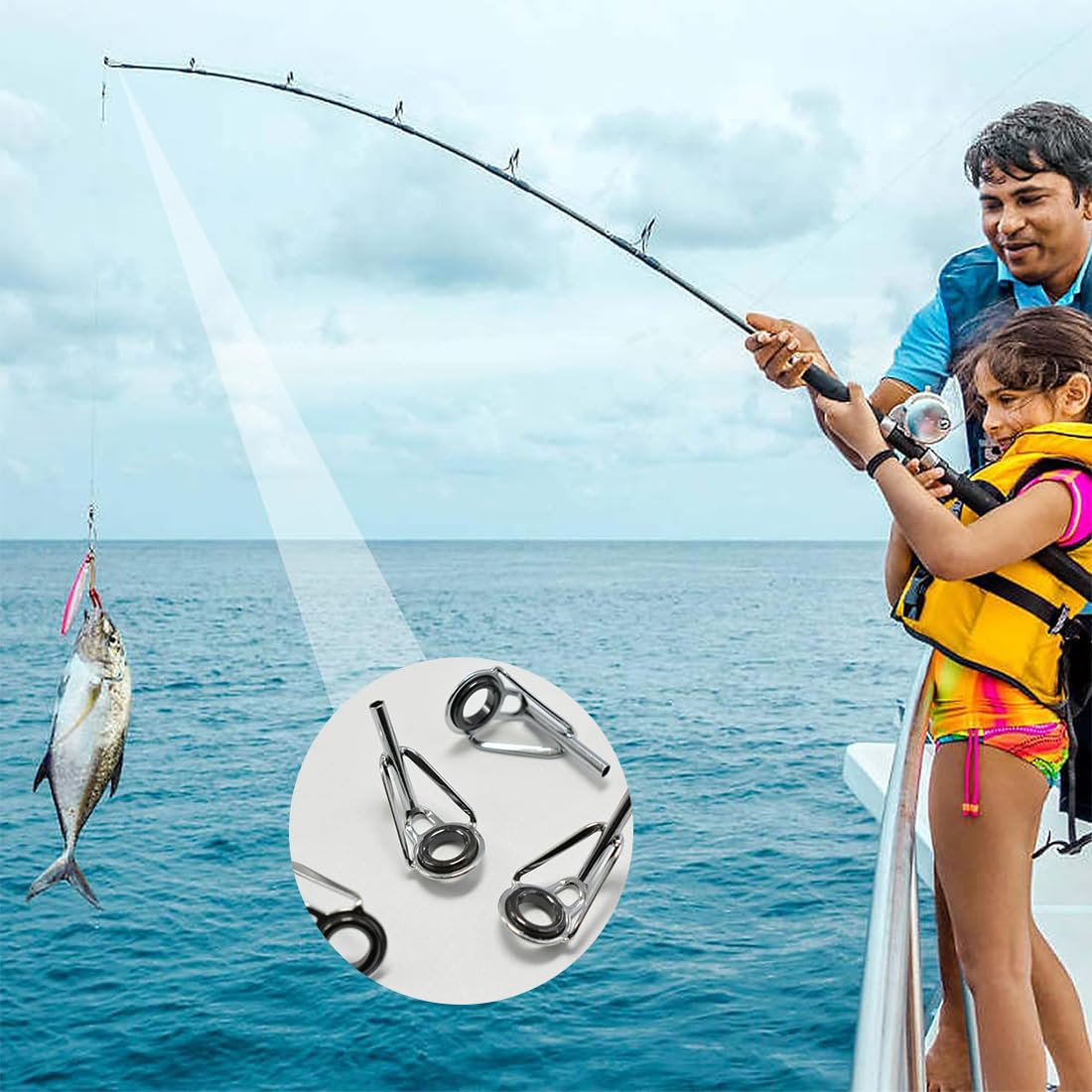 8 pcs Guías de Cañas de Pescar Tamaño Mixto Kit de Reparación Anillas Pesca Accesorios para Caña de Pescar Juego de 7 Piezas Diferentes