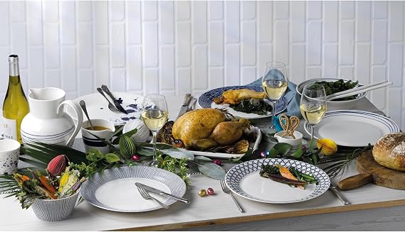 Royal Doulton Dinner Set, Stoneware, Designed to Mix & Match, 1815 Pacific Dinnerware Set, Blue Lines, 16 Piece Set