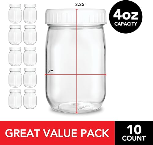 Miniatura 2 de Stock Your Home Tarros Mason de 4 onzas con tapas (paquete de 10), vasos de postre de plástico con tapas, mini tarros con tapas para postres