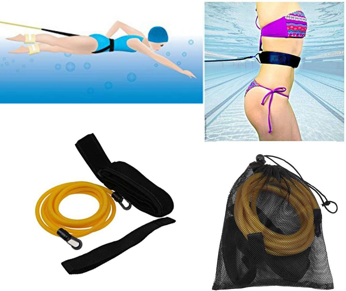 FIVE BEE Premium Swimming Belt Tether- Swim Resistance Training Cord Exerciser- Swimmer Fitness Tether Bungee Training Leash Kit Equipment- for Adult, Kid, Pro, Amateur Use- with Storage Mesh Bag