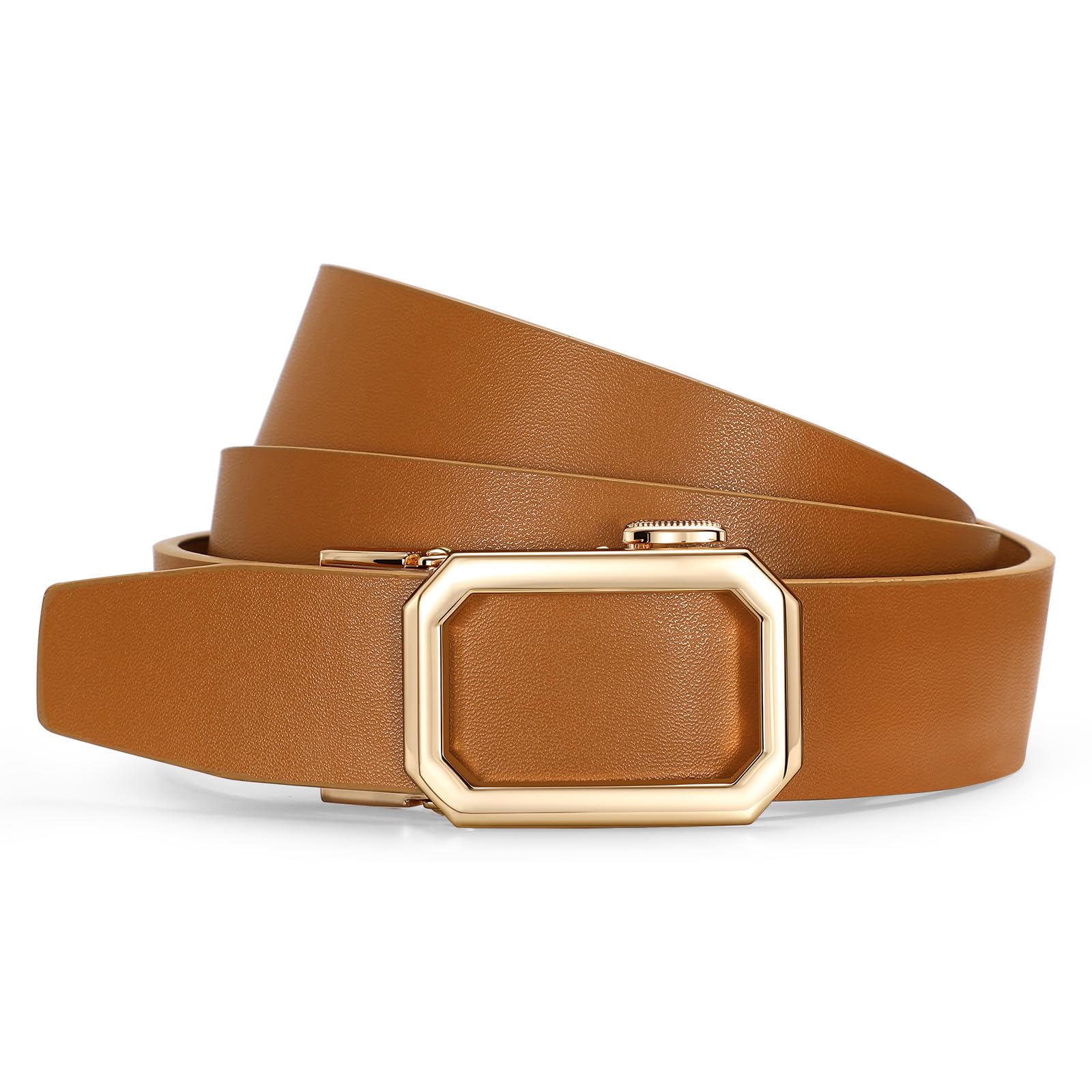 SUOSDEY Women Leather Ratchet Belt for Jeans Pants with Automatic Sliding Buckle Adjustable Belt for Ladies Width 1