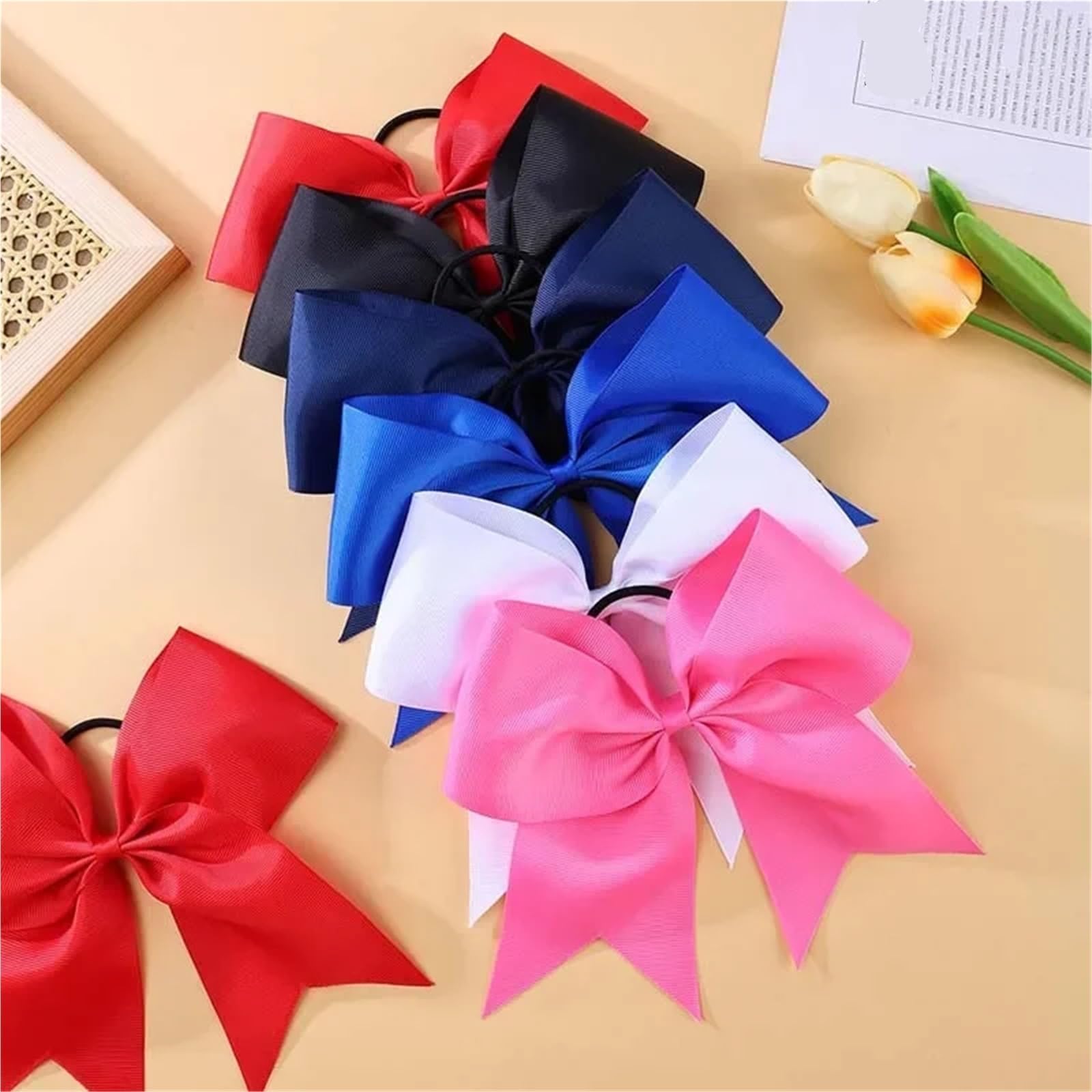 16 pezzi fiocchi for capelli da cheerleader tinta unita fiocco grande con elastico carino fascette for capelli for donne ragazza nastro fiocco elastico fascia copricapo accessori Per Ragazze Adolescen