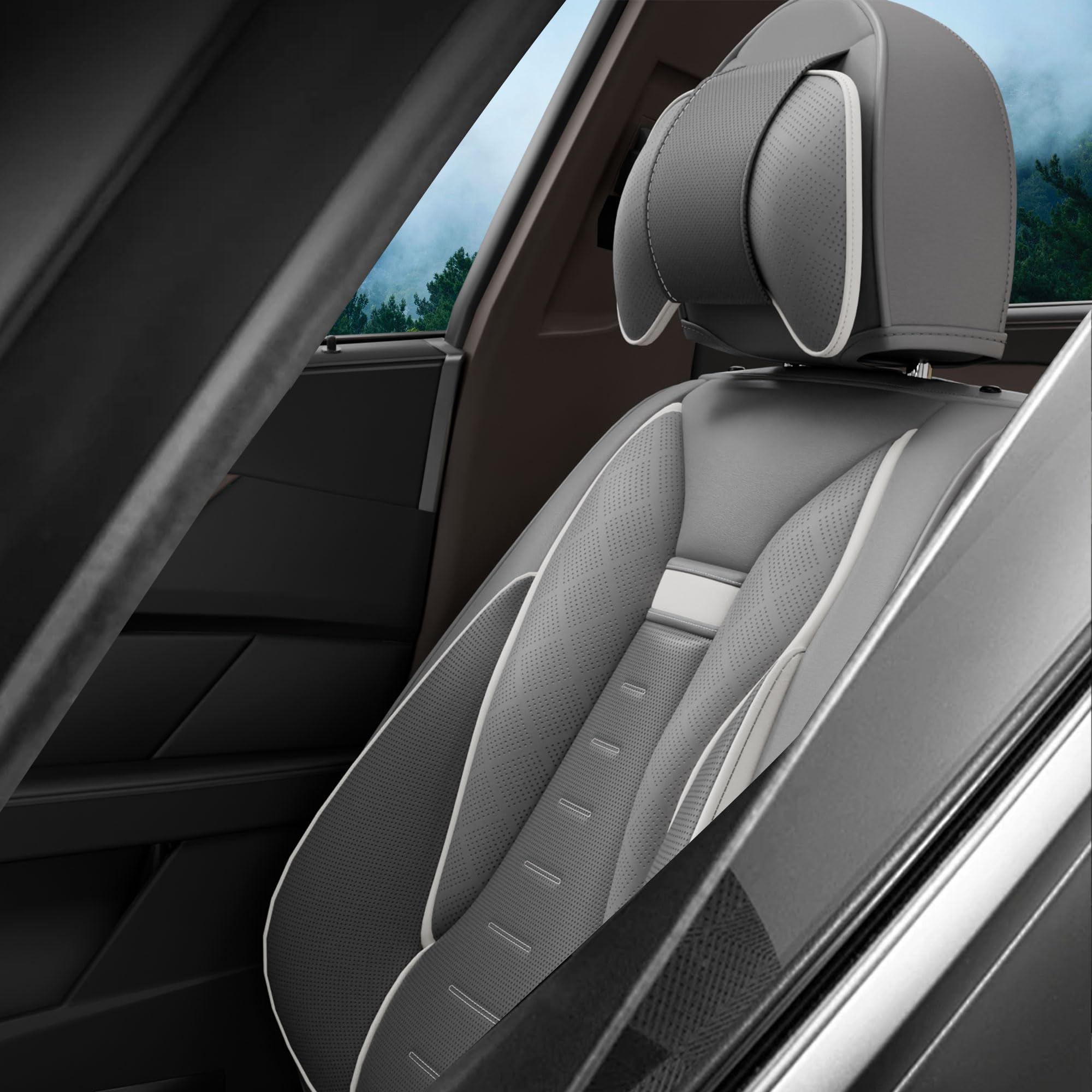 5PCS Angel Wings Front and Back Car Seat Covers Auto Interior Accessories with Water Proof Nappa Leather for — view 5