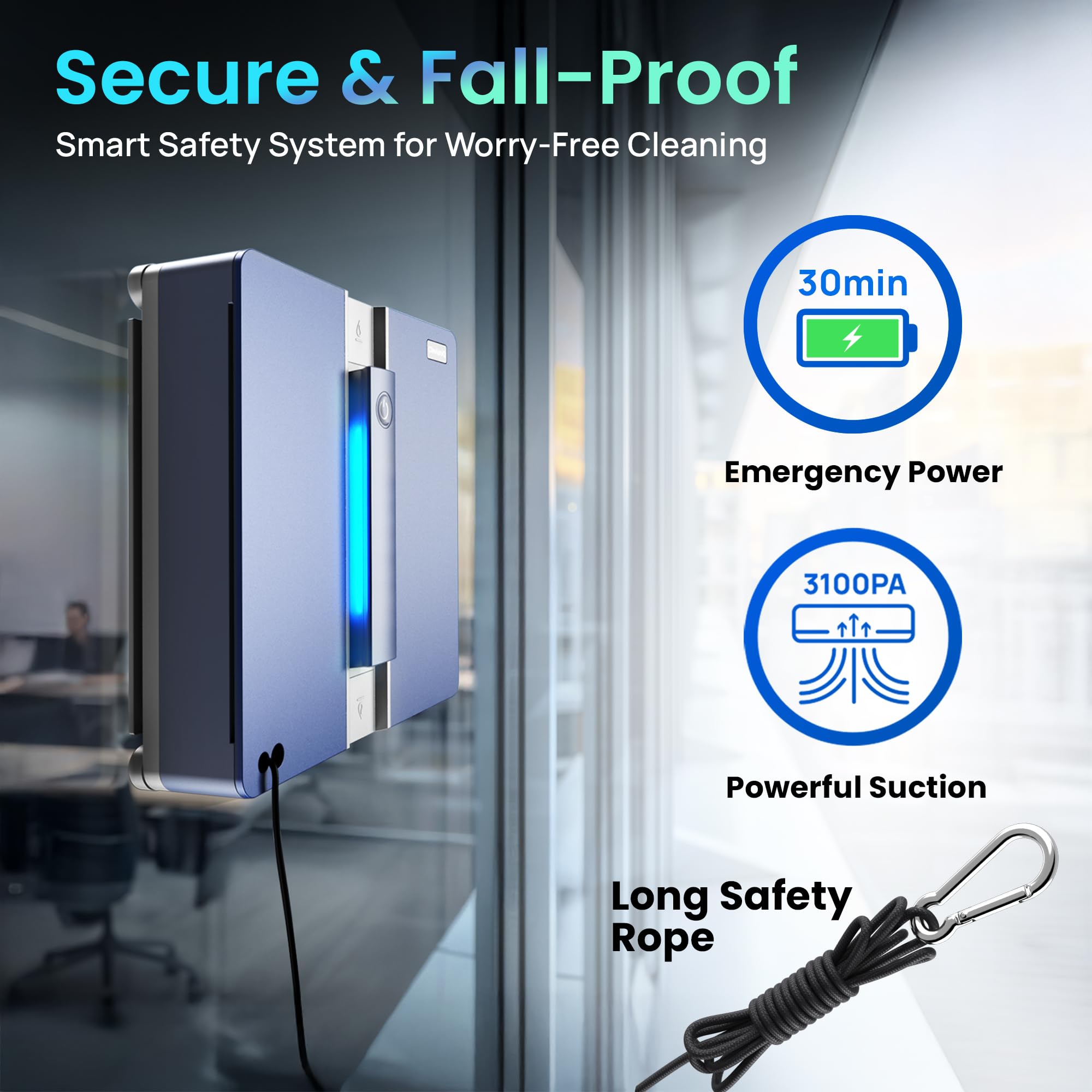 X9 Pro (EN) Nettoyeur de vitres électrique – Robot nettoyeur de vitres intelligent avec fonction de pulvérisation 4 voies, navigation précise, détection des bords, statut LED, fonctionnement