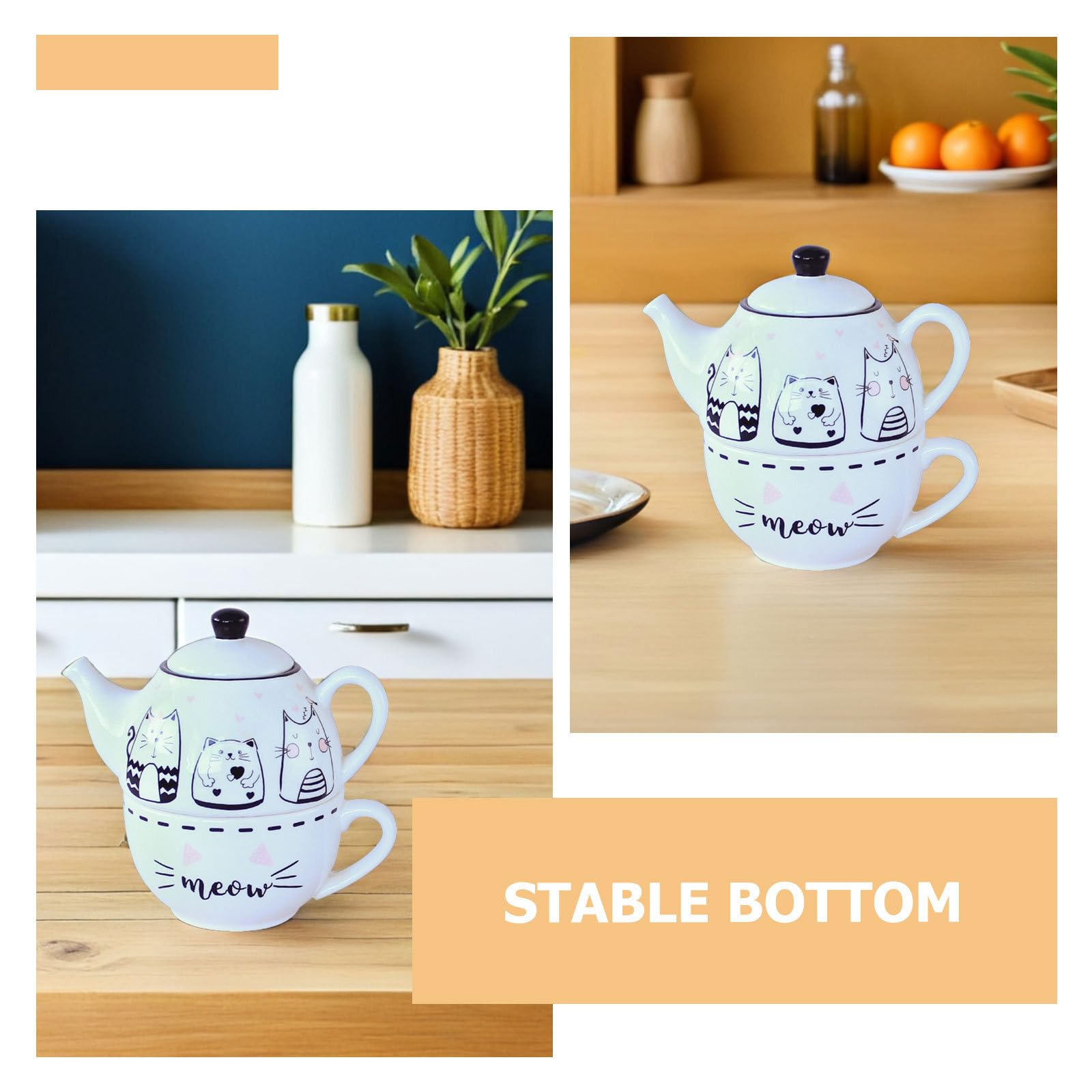 Didiseaon Juego de Té Diseño Original y Elegante de Cerámica Forma de Gato Blanco Tetera y Taza Decorativa para Uso Diario para Aficionados al Té